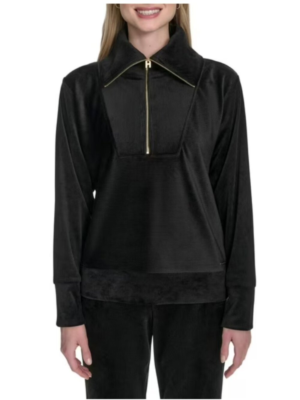Halston 2Pc. Loungwear Set Ribbed Velour Quarter Zip/Sweatpants Lg./Med READ NWT